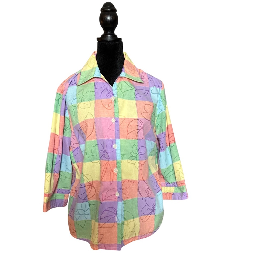Kim Roger’s Patchwork Button Down Multi Color Blouse Size 10P